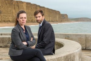 ITV

BROADCHURCH 
SERIES 3


Pictured :
OLIVIA COLMAN as DS Ellie Miller and DAVID TENNANT as DI Alec Hardy.

This photograph is (C) ITV Plc and can only be reproduced for editorial purposes directly in connection with the programme or event mentioned above. Once made available by ITV plc Picture Desk, this photograph can be reproduced once only up until the transmission [TX] date and no reproduction fee will be charged. Any subsequent usage may incur a fee. This photograph must not be manipulated [excluding basic cropping] in a manner which alters the visual appearance of the person photographed deemed detrimental or inappropriate by ITV plc Picture Desk.  This photograph must not be syndicated to any other company, publication or website, or permanently archived, without the express written permission of ITV Plc Picture Desk. Full Terms and conditions are available on the website www.itvpictures.com

For further information please contact:
Patrick.smith@itv.com 0207 1573044
